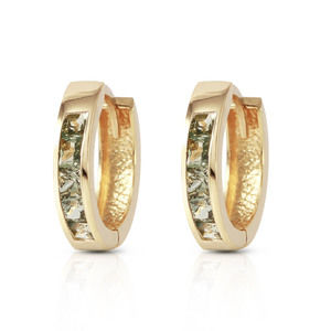 14K. GOLD HOOP EARRING WITH NATURAL GREEN SAPPHIRES (Yellow Gold)